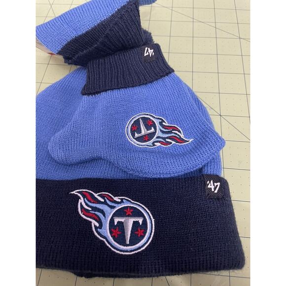 47 Brand NFL Titans Toddler Hat And Glove Set Winter Beanie Pom Pom Hat Cap - Picture 2 of 6
